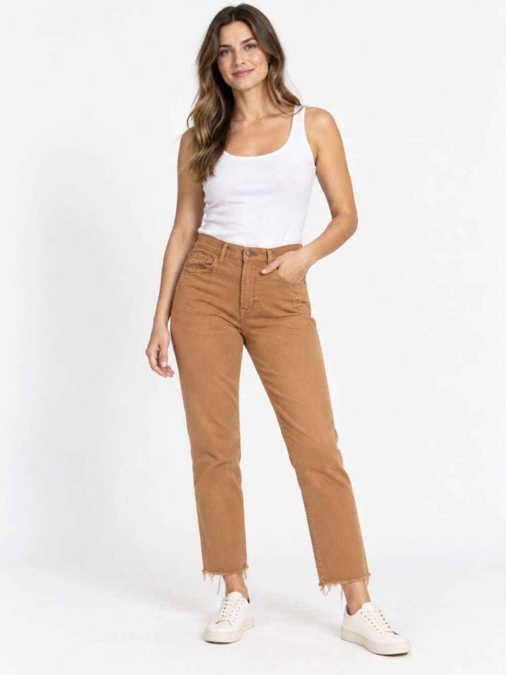 Kensie Vintage Luxe The Slim Jeans Womenβs 6/28 Tan Camel Stretch